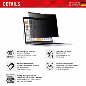 Displex PRIVACY SAFE magnetischer 2-Wege-Sichtschutzfilter für Laptop/Notebook 14'' (16:9)