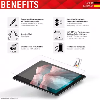 Displex Tablet Glass (9H) für Apple iPad Pro 12,9'' (3./4./5./6. Gen.), Eco-Montagerahmen, unzerbrechlich, ultradünn, unsichtbar