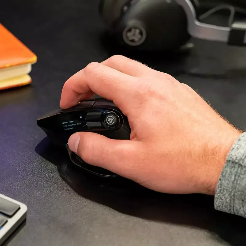 JLab Audio Epic Office rechtshändige kabellose Maus — Bluetooth + USB Typ-A, Optisch 2400 DPI, 9 Tasten, Rad, schwarz