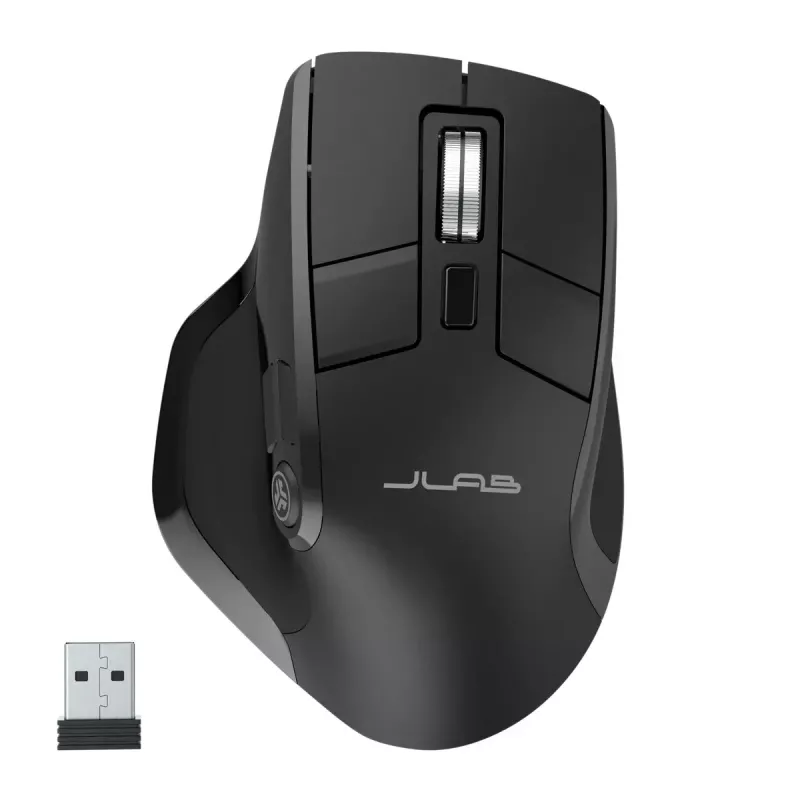 JLab Audio Epic Office rechtshändige kabellose Maus — Bluetooth + USB Typ-A, Optisch 2400 DPI, 9 Tasten, Rad, schwarz