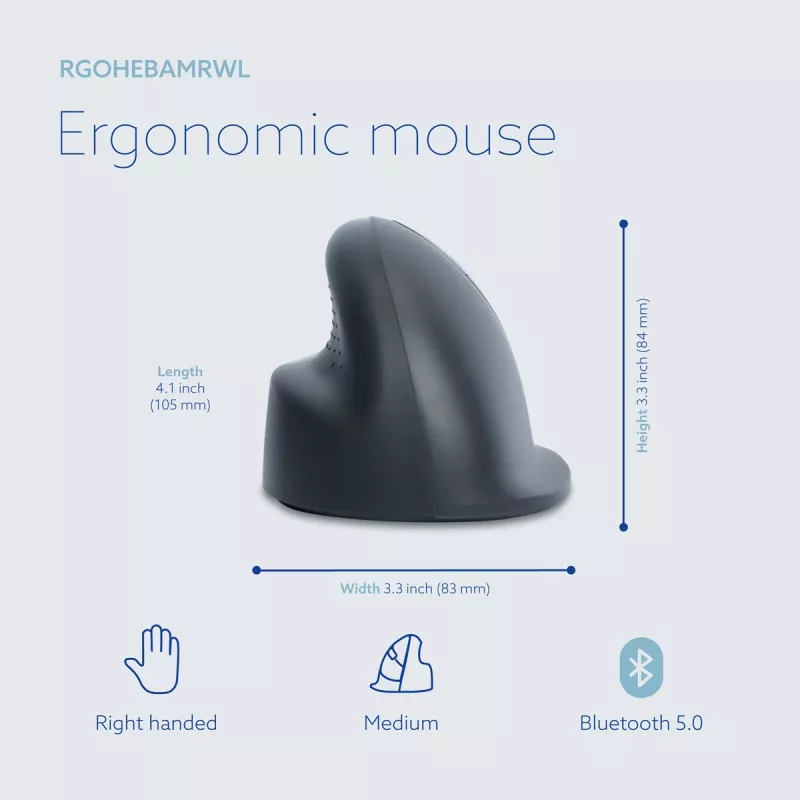 R-Go Tools HE Basic ergonomische Maus, mittelgroß, für Rechtshänder, Bluetooth