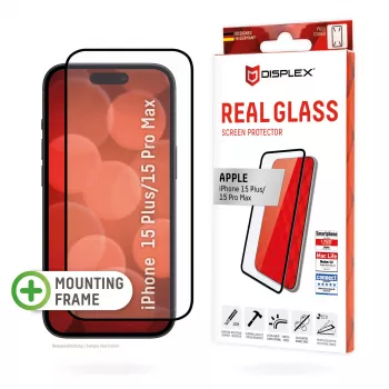 Displex Full Cover Screen Protector (10H) für Apple iPhone 15 Plus/15 Pro Max, Eco-Montagerahmen, Vollabdeckung