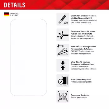 Displex Displayschutzfolie + Hülle für Apple iPhone 15 Pro, Eco-Montagerahmen, kratzfest
