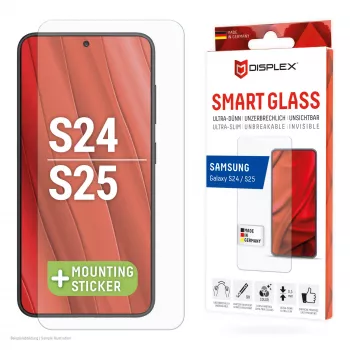Displex Smart Glass (9H) für Samsung Galaxy S24/S25, Montageaufkleber, unzerbrechlich
