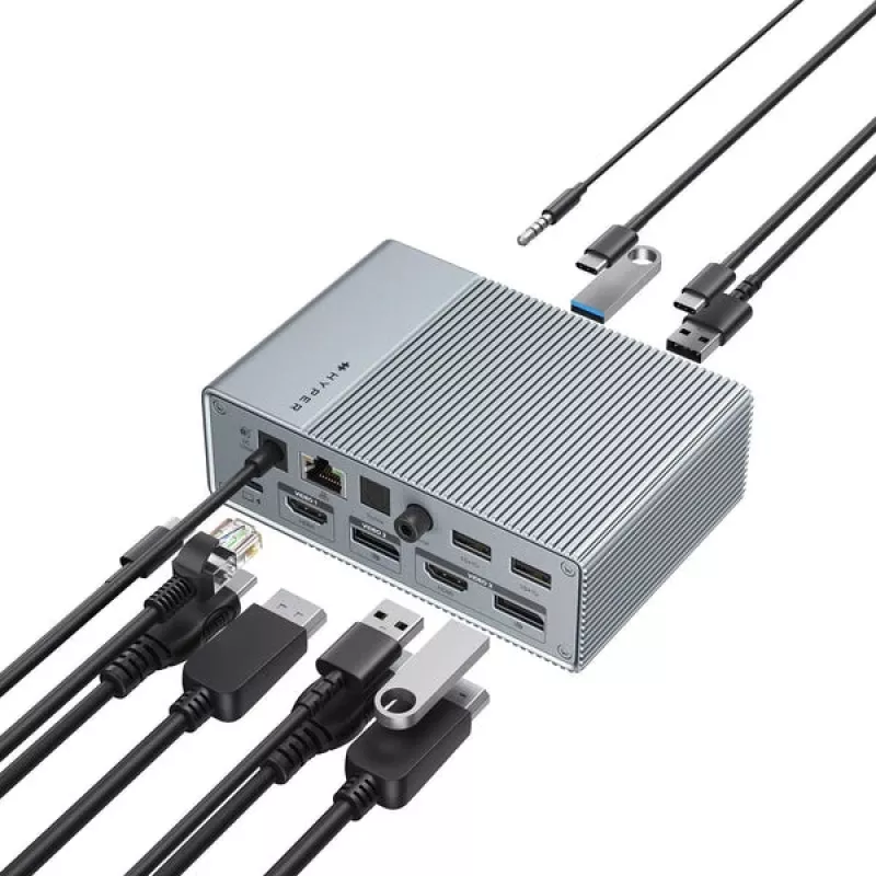 HyperDrive GEN2 HDG215-EUZ 15-in-1 USB-C Dockingstation, 2x HDMI, 2x DisplayPort, 100W Power Delivery, Silber
