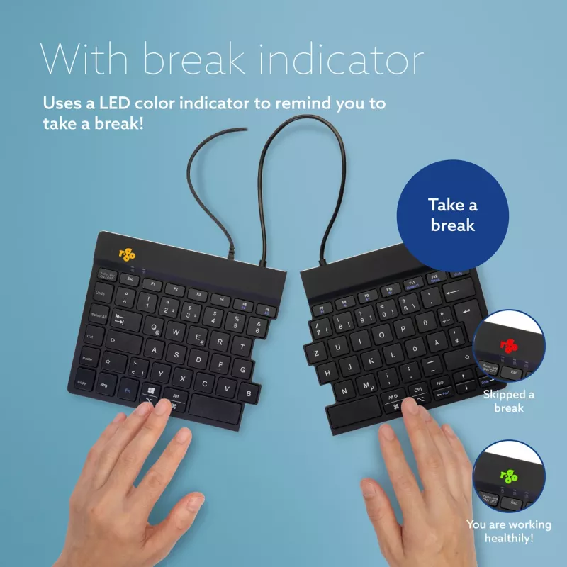 R-Go Tools Ergonomic Tastatur R-Go Split Break v2 with break software, ergonomic split Tastatur, QWERTZ (DE), Wired, Schwarz