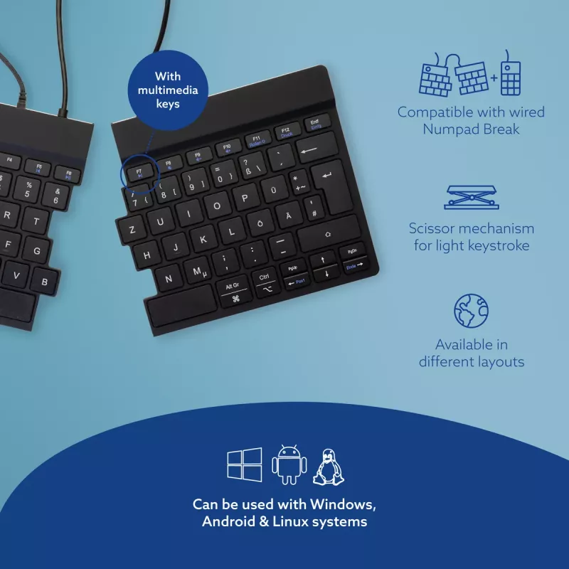 R-Go Tools Ergonomic Tastatur R-Go Split Break v2 with break software, ergonomic split Tastatur, QWERTZ (DE), Wired, Schwarz