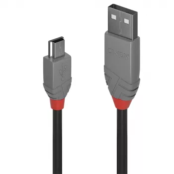 Lindy 1 m USB 2.0 Typ-A auf Mini-B-Kabel, Anthra Line, 1 m, USB A, Mini-USB B, USB 2.0, 0,48 Gbit/s, Schwarz, Grau