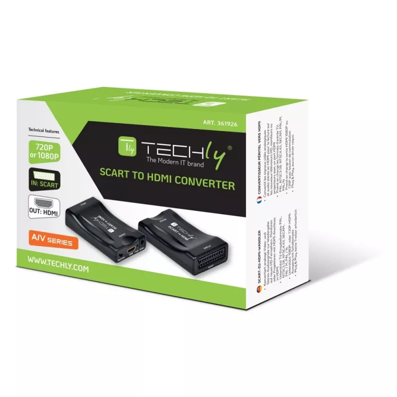 Techly IDATA SCART-HDMI3 Euro-SCART-auf-HDMI-AV-Konverter, 720p/1080p