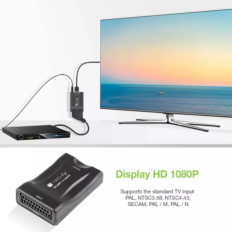 Techly IDATA SCART-HDMI3 Euro-SCART-auf-HDMI-AV-Konverter, 720p/1080p