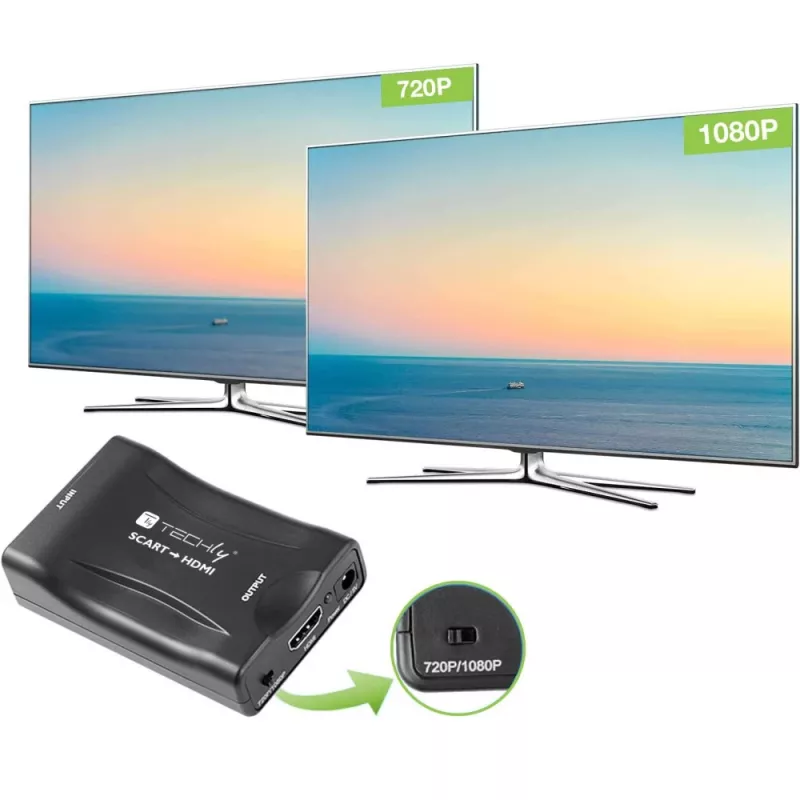 Techly IDATA SCART-HDMI3 Euro-SCART-auf-HDMI-AV-Konverter, 720p/1080p