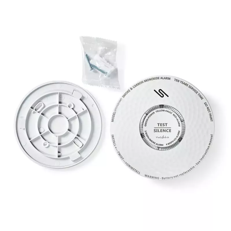 Nedis DTCTCS10WT Kombinierter Rauch- und Kohlenmonoxidmelder, Weiß
