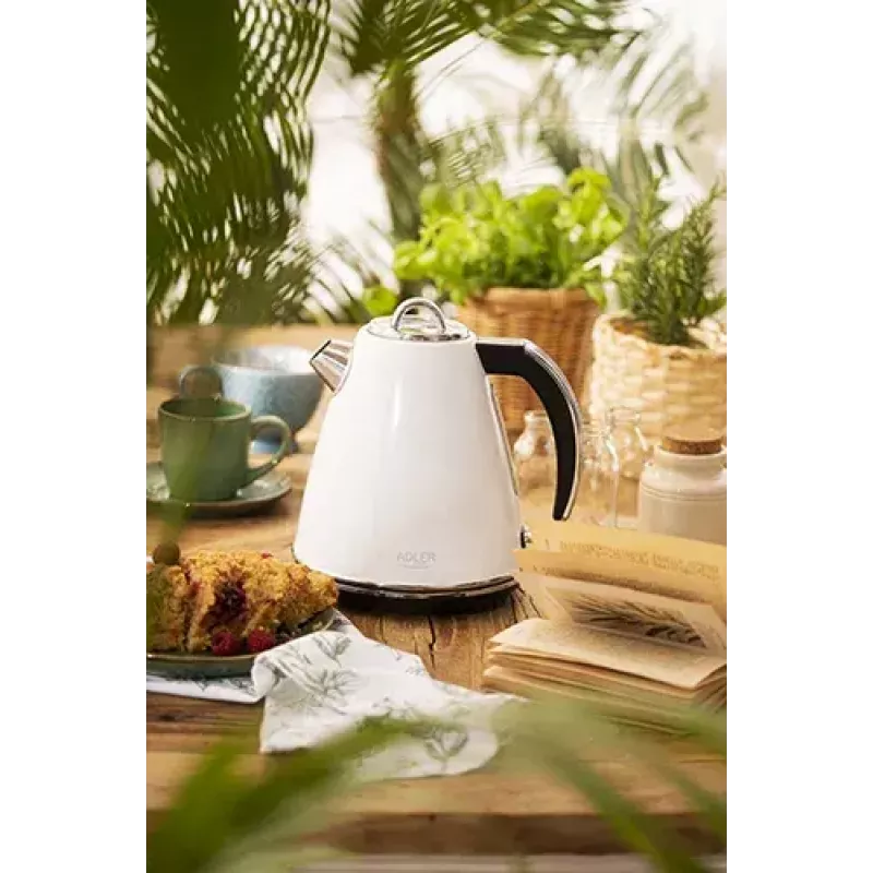 Adler AD 1343 Wasserkocher, 1,5 l, 1850 W, Edelstahl, Strix, Weiß