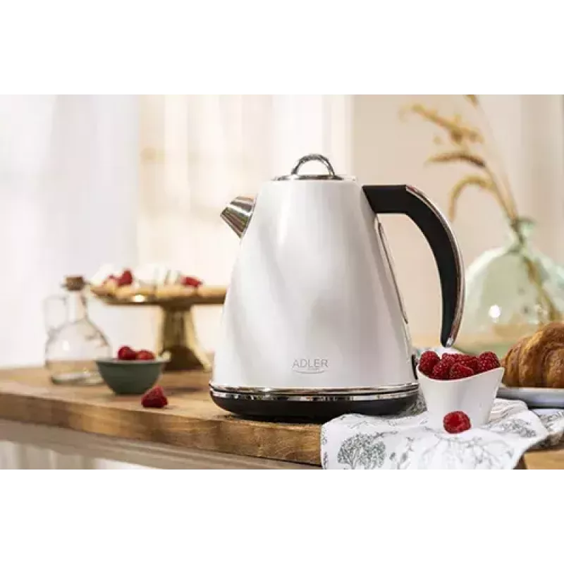 Adler AD 1343 Wasserkocher, 1,5 l, 1850 W, Edelstahl, Strix, Weiß