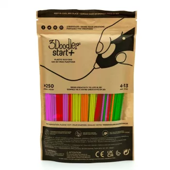 3DOODLER 3D-Druck-Filamentpackung Start+ 250 Stück, 2,5 mm Durchmesser, kompostierbare fluoreszierende Farben (Neonrot, Orange, Grün, Gelb, Pink)