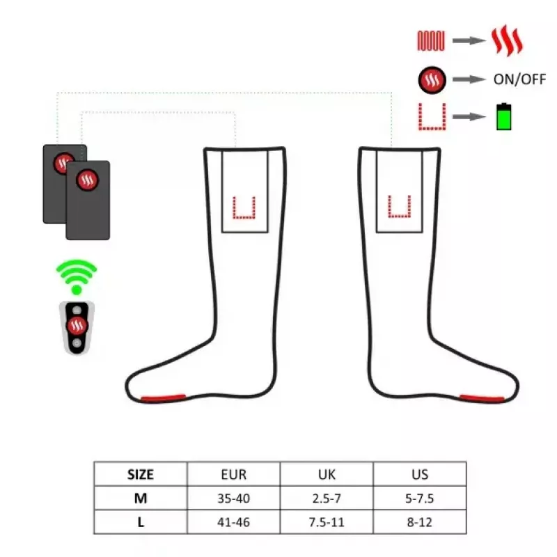 Glovii GQ3M beheizbare Socken mit Fernbedienung, Unisex, Größe M (35-40), Rot
