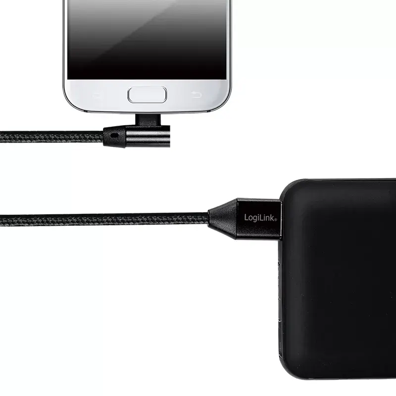 LogiLink CU0142 USB-2.0-Kabel, USB-A auf Micro-USB B (90° gewinkelt), geflochten, 1 m, schwarz