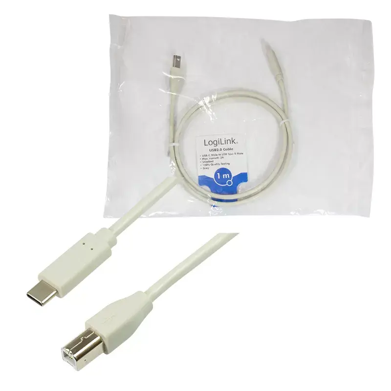 LogiLink CU0160 USB-2.0-Kabel USB-C auf USB-B, 1 m, grau