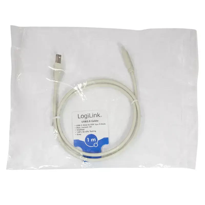 LogiLink CU0160 USB-2.0-Kabel USB-C auf USB-B, 1 m, grau