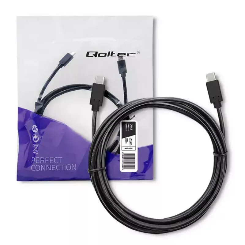 Qoltec 52352 USB-C-auf-USB-C-Kabel, USB 3.1, 5 Gbit/s, 2,5 m, schwarz