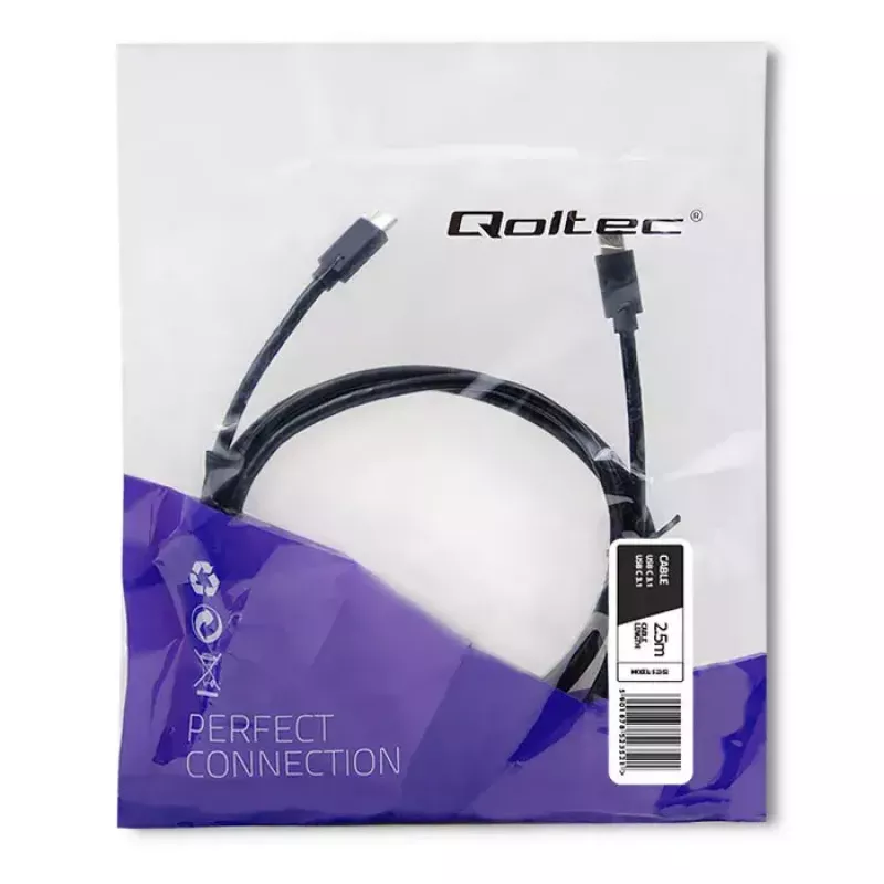 Qoltec 52352 USB-C-auf-USB-C-Kabel, USB 3.1, 5 Gbit/s, 2,5 m, schwarz