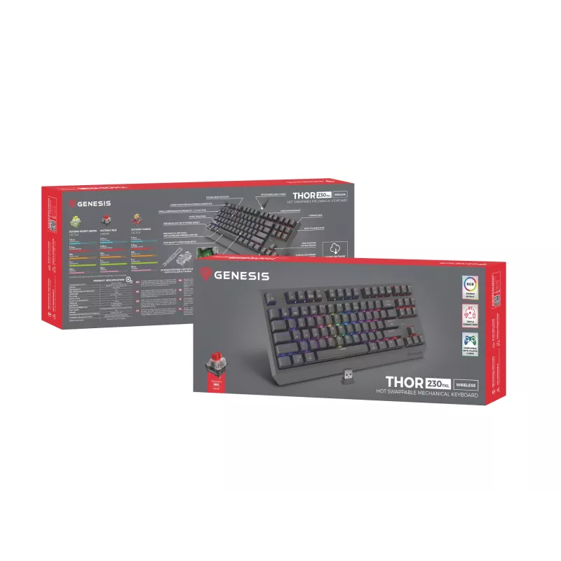 Genesis Thor 230 TKL kabellose mechanische Gaming-Tastatur, Outemu Red, schwarz