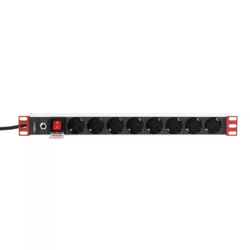 Techly 106893 19-Zoll 1U Rack-PDU Steckdosenleiste, 8x Schuko, 250 V/16 A, 3500 W, 3 m Kabel, Aluminium, schwarz
