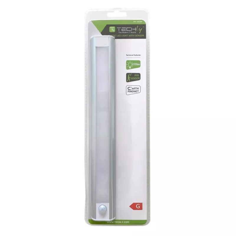 Techly 026289 Magnetisches LED-Beleuchtungspanel für 19-Zoll-Rack-Schrank, Bewegungs- und Berührungssensor, 12-V-DC-Netzteil, 3 m Kabel
