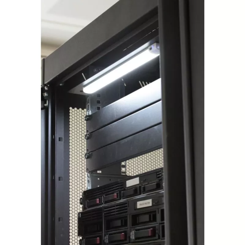 Techly 026289 Magnetisches LED-Beleuchtungspanel für 19-Zoll-Rack-Schrank, Bewegungs- und Berührungssensor, 12-V-DC-Netzteil, 3 m Kabel