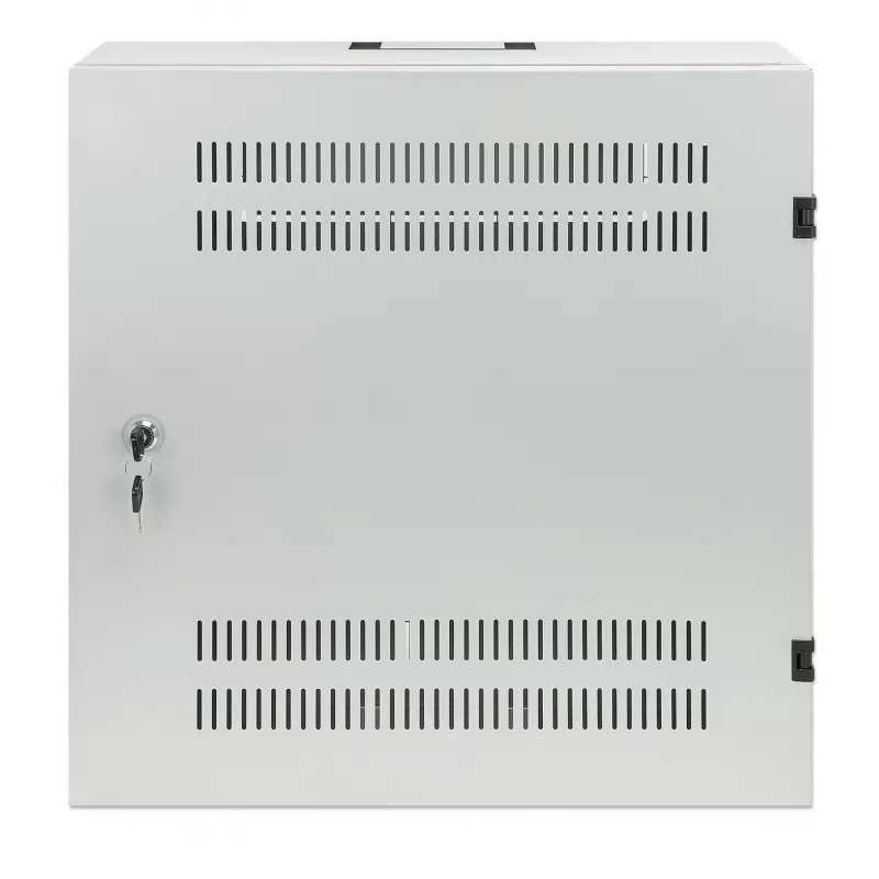 Intellinet 713641 Flacher 19-Zoll-Wandschrank, 4HE horizontale + 2HE vertikale Schienen, 170 mm (6,7 Zoll) Tiefe, 540x550 mm, abschließbare Tür, 60 kg, IP20, Grau RAL 7035