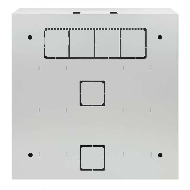 Intellinet 713641 Flacher 19-Zoll-Wandschrank, 4HE horizontale + 2HE vertikale Schienen, 170 mm (6,7 Zoll) Tiefe, 540x550 mm, abschließbare Tür, 60 kg, IP20, Grau RAL 7035