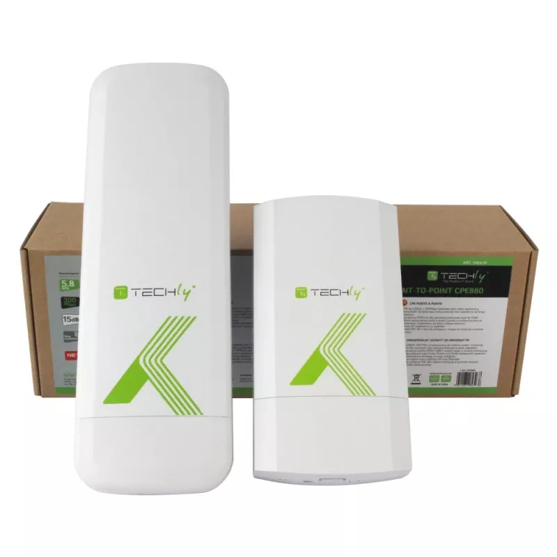 Techly I-WL-CPE880 (108439) Outdoor-CPE / Access Point / Repeater, WLAN 802.11n, 5,8 GHz, 15 dBi, 300 Mbit/s, Point-to-Point- / Point-to-Multipoint-Bridge
