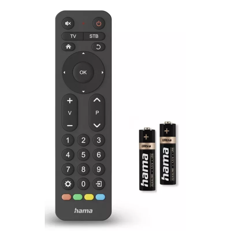 Hama 00221056 Universal-TV-Fernbedienung 2in1, Infrarot, große Tasten, lernfähig, Schwarz