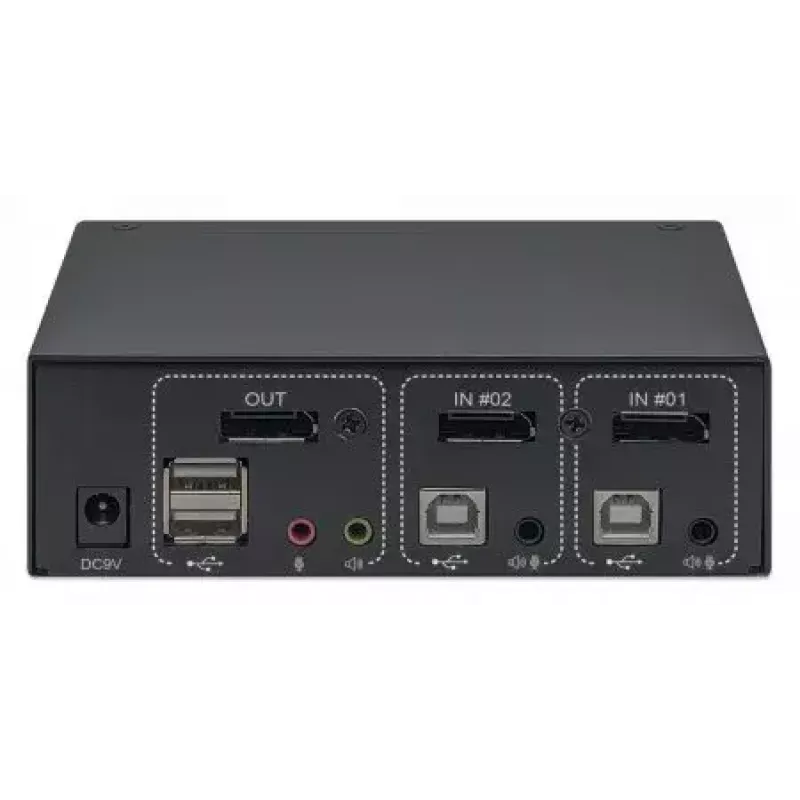 Manhattan 153546 KVM-Switch, 2-Port DisplayPort/USB 2.0, 4K@60Hz, Audio, 2 x 1,8 m Kabel