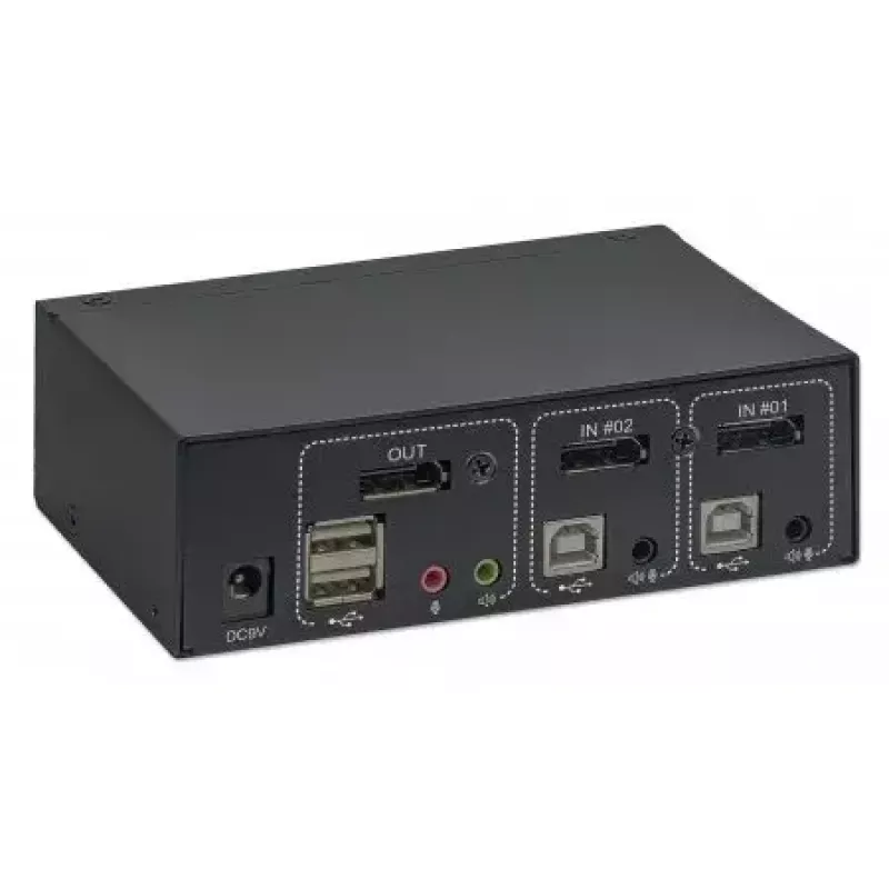 Manhattan 153546 KVM-Switch, 2-Port DisplayPort/USB 2.0, 4K@60Hz, Audio, 2 x 1,8 m Kabel