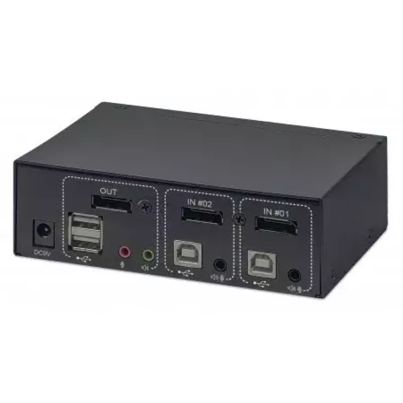 Manhattan 153546 KVM-Switch, 2-Port DisplayPort/USB 2.0, 4K@60Hz, Audio, 2 x 1,8 m Kabel