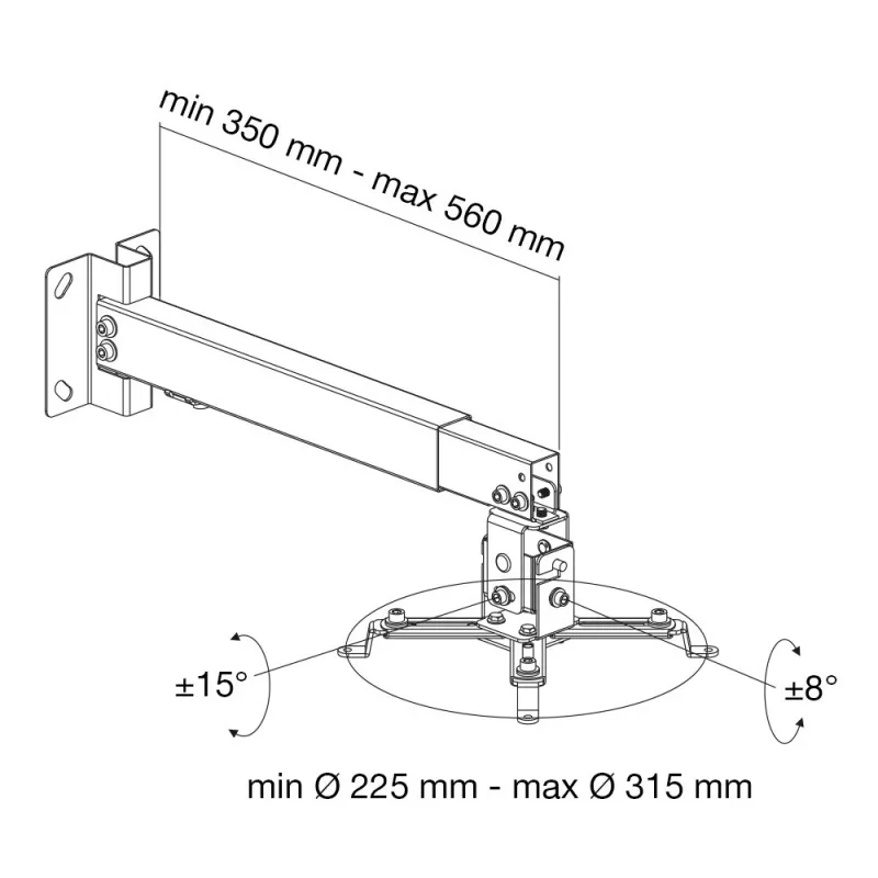 Techly ICA-PM 16 Projektor-Deckenhalterung, bis 20 kg, verstellbar 43–65 cm, neig- und schwenkbar, Silber