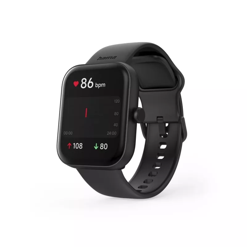 Hama Fit Watch 5000 Smartwatch, 1,65 Zoll (4,19 cm) TFT, 47 mm, Telefonfunktion, Herzfrequenz, IP68, Bluetooth, Schwarz