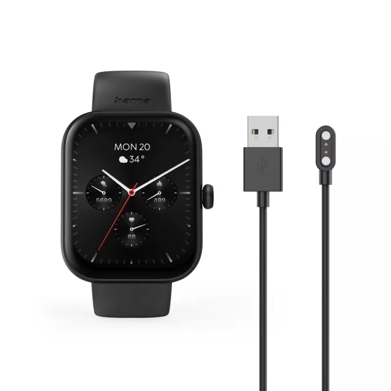 Hama Fit Watch 5000 Smartwatch, 1,65 Zoll (4,19 cm) TFT, 47 mm, Telefonfunktion, Herzfrequenz, IP68, Bluetooth, Schwarz