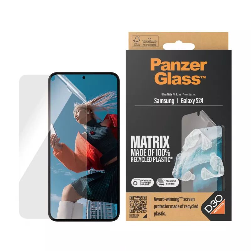 PanzerGlass ® ECO MATRIX Displayschutzfolie mit D3O® Samsung Galaxy S24 | Ultra-Wide Fit mit AlignerKit