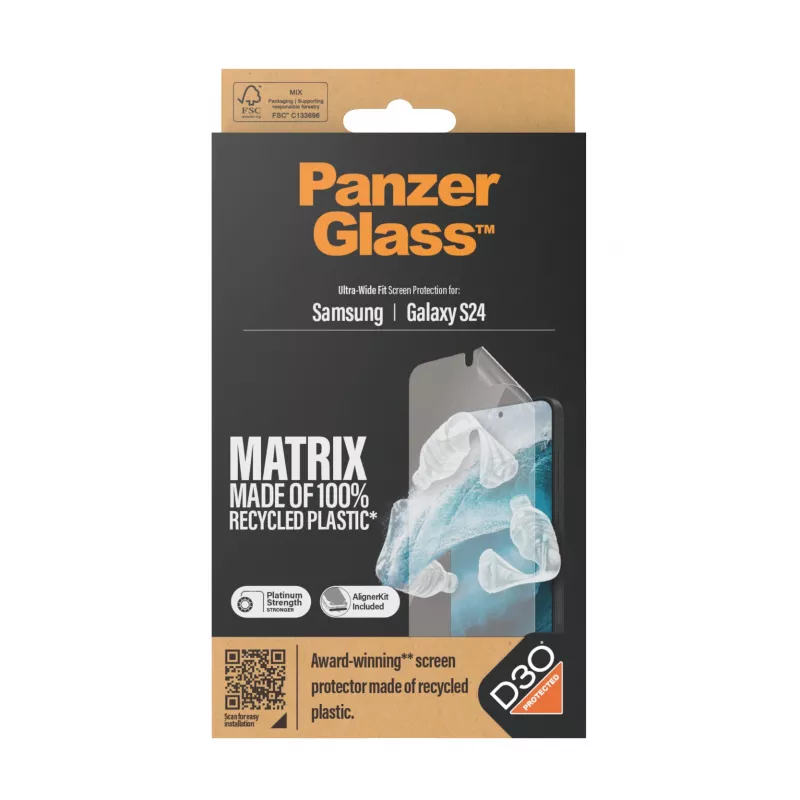 PanzerGlass ® ECO MATRIX Displayschutzfolie mit D3O® Samsung Galaxy S24 | Ultra-Wide Fit mit AlignerKit