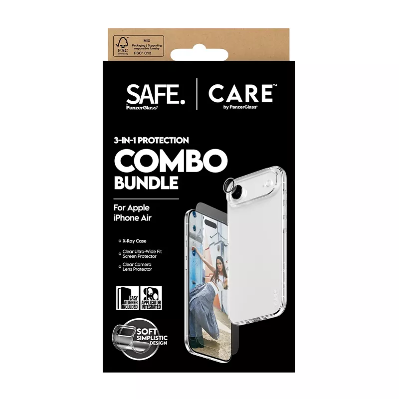 PanzerGlass SAFE. CARE 3-in-1 Fashionable Combo Bundle für iPhone 17 Air, CR78718