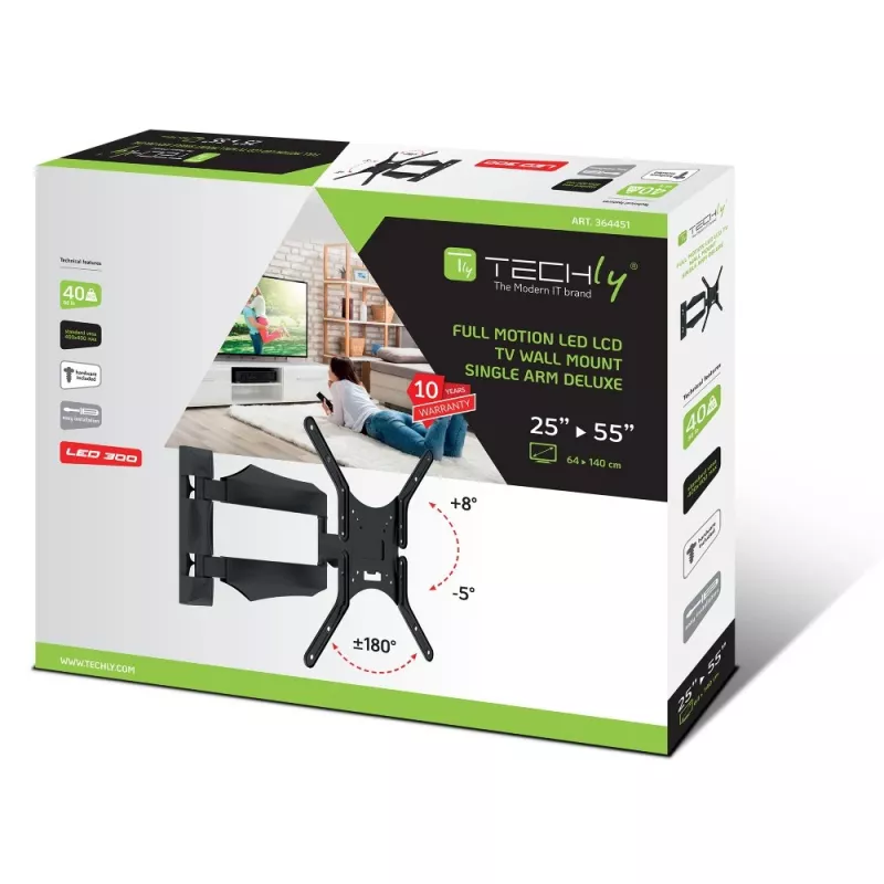 Techly ICA-PLB 271M TV-Wandhalterung 25-52 Zoll, schwenk- und neigbar, schmal, 40 kg, Schwarz