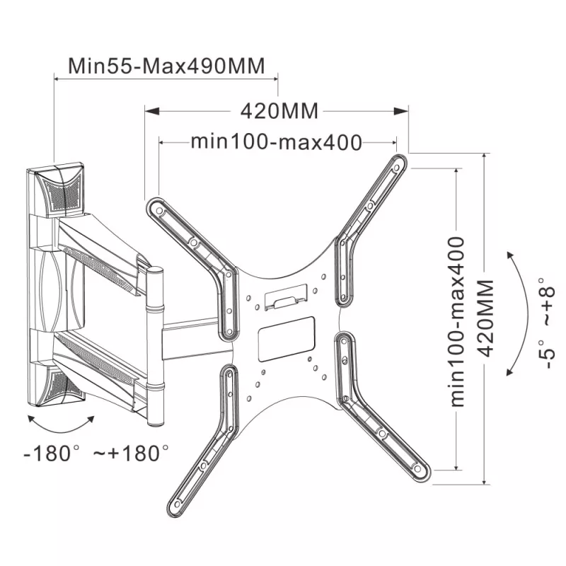 Techly ICA-PLB 271M TV-Wandhalterung 25-52 Zoll, schwenk- und neigbar, schmal, 40 kg, Schwarz