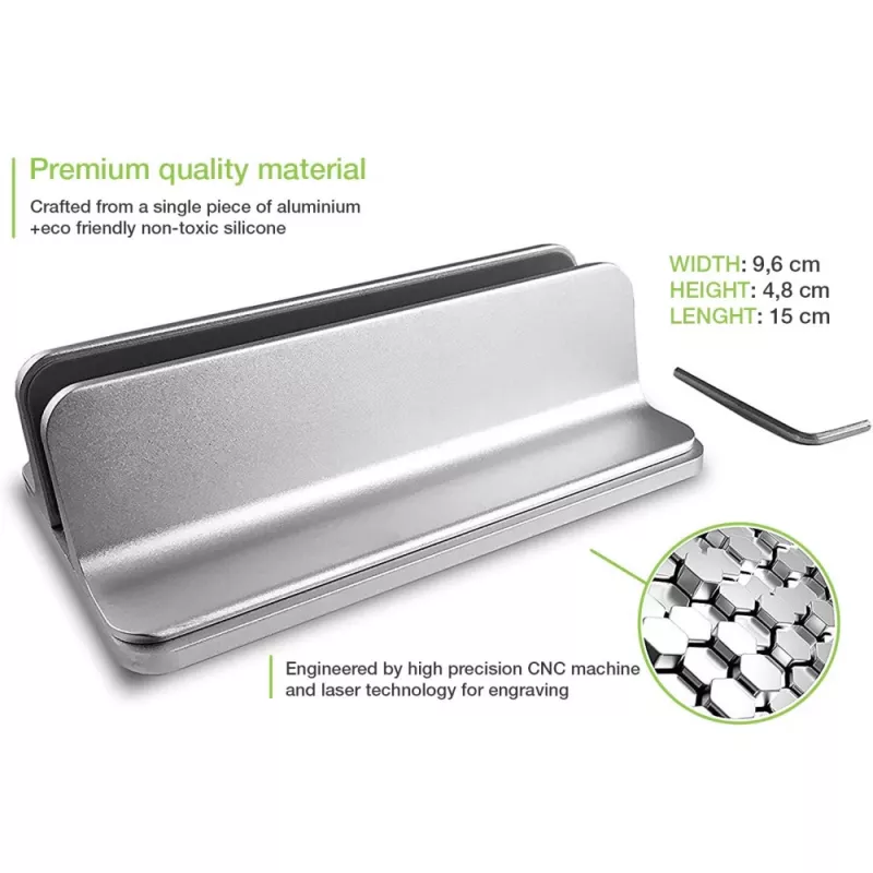 Techly ICA-TBL 010 vertikaler Aluminium-Laptopständer bis 17 Zoll, Breite einstellbar