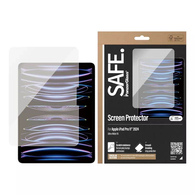 PanzerGlass SAFE95857 SAFE Displayschutz aus gehärtetem Glas für iPad Pro 11 (2024), Ultra-Wide Fit
