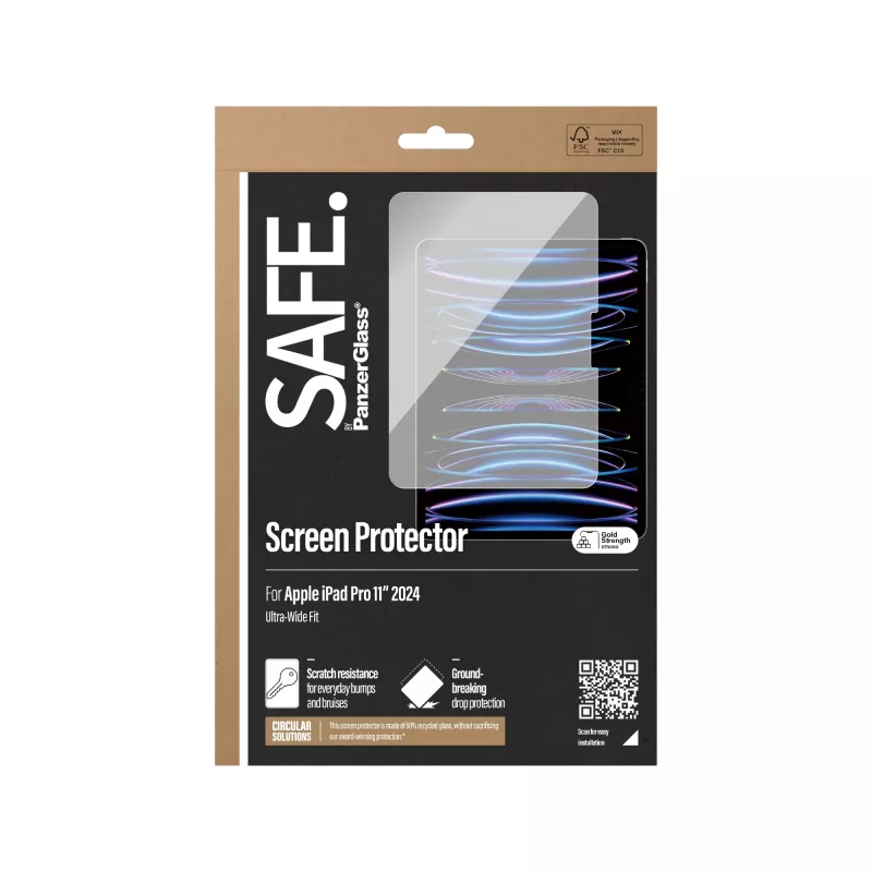 PanzerGlass SAFE95857 SAFE Displayschutz aus gehärtetem Glas für iPad Pro 11 (2024), Ultra-Wide Fit