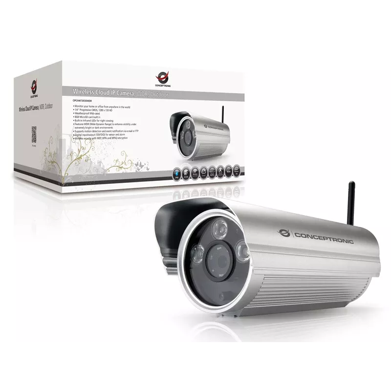 Conceptronic CIPCAM720ODWDR kabellose Cloud-IP-Kamera, Outdoor, Bullet, 720p HD, WDR, IP66, IR bis 50 m, 8 GB microSD