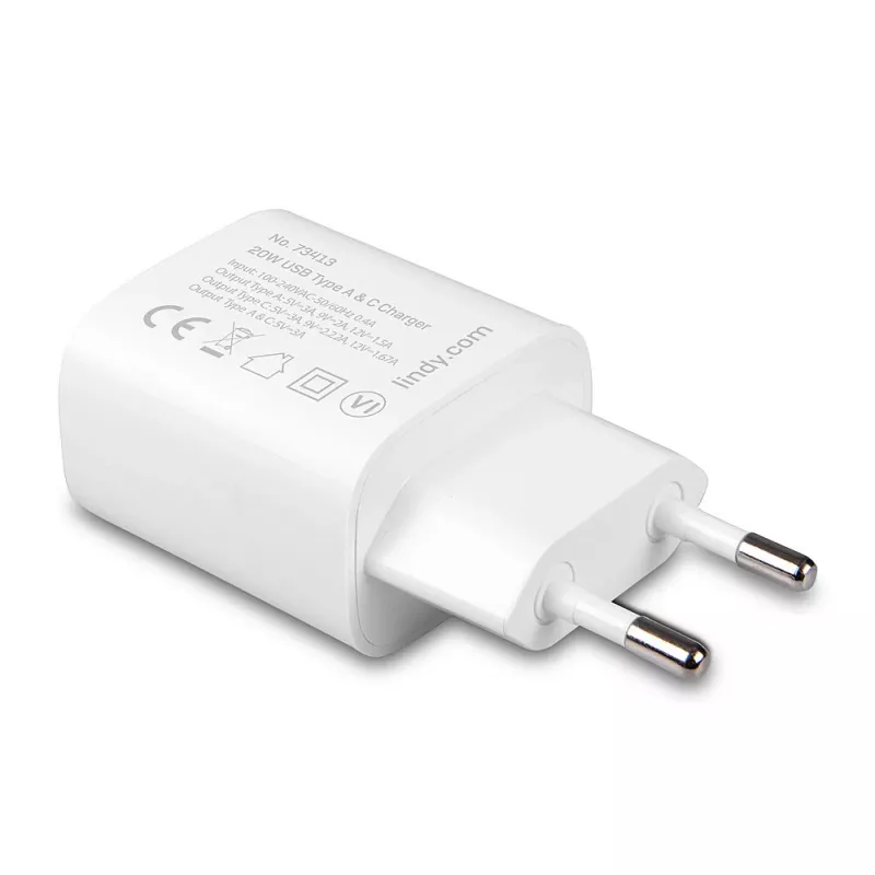 Lindy 73413 USB-A- und USB-C-Ladegerät, 20 W, Power Delivery, 100–240 V, weiß