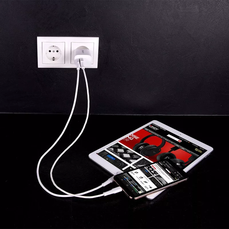 Lindy 73413 USB-A- und USB-C-Ladegerät, 20 W, Power Delivery, 100–240 V, weiß